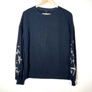 Who What Wear black casual sweatshirt top silver embroidery size large L B172